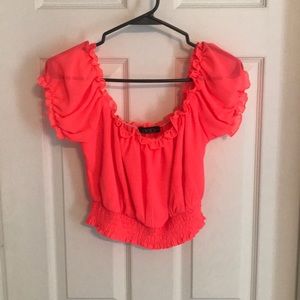 Hot pink crop top with frilly edges
